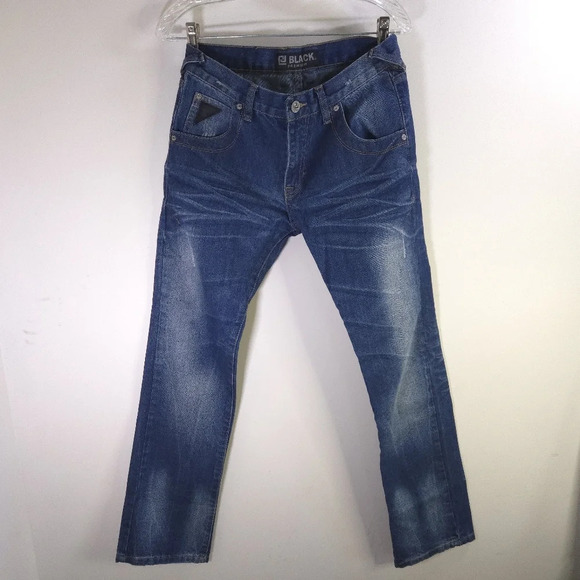 CJ Black Premium Low Rise‎ Slim Straight Denim Jeans Leather Accents Size 28x30 - Picture 2 of 10